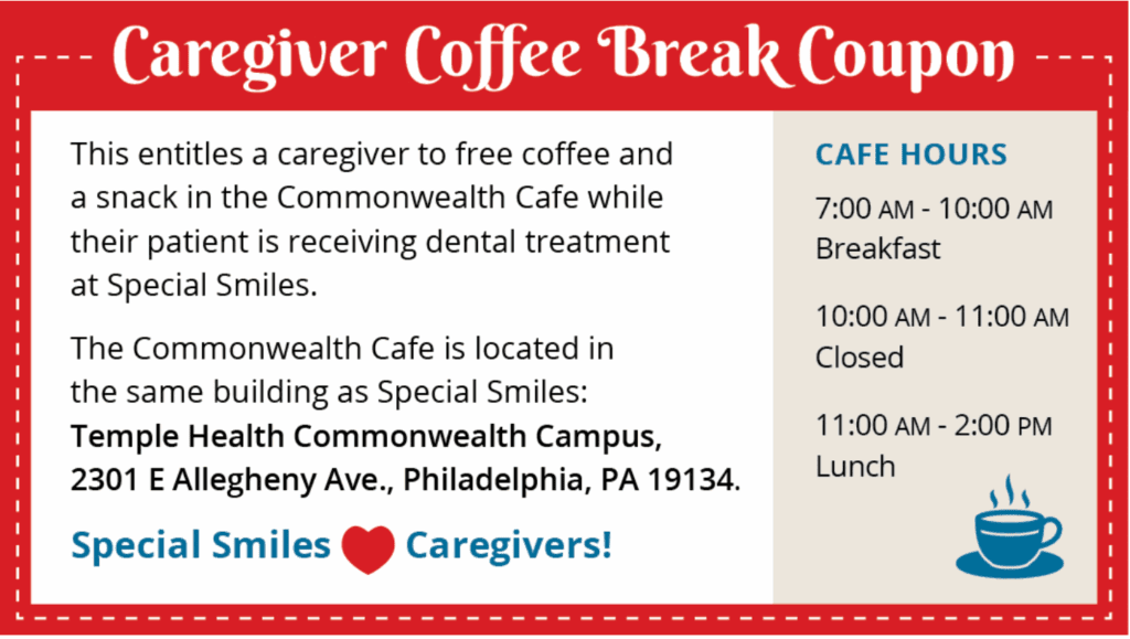 Free coffee and snack coupon for caregivers
